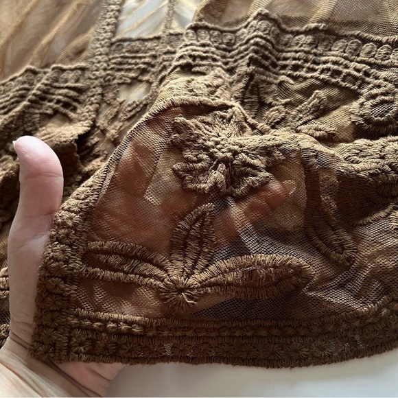 Faux fur collar embroidered lace kimono duster, One of a kind reworked, size L - Picture 11 of 11